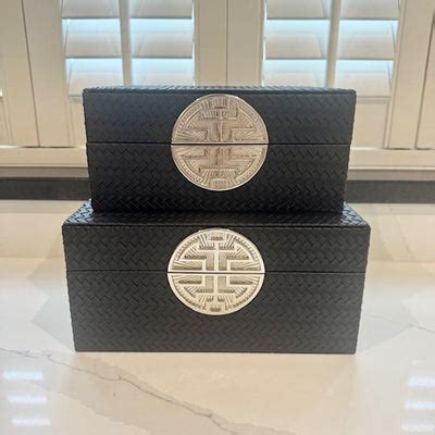 Set of 2 Black Faux Leather Boxes – Tides Home