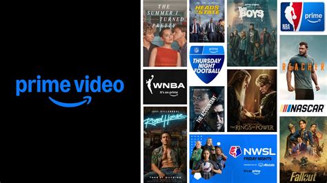 Prime Video streaming service logo with collage of TV shows including The Boys, Thursday Night ...
