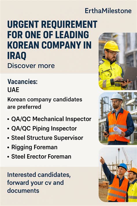Urgent-Korean-Company-Jobs-Iraq-UAE-QAQC-Steel-Rigging - GULF TODAY JOBS