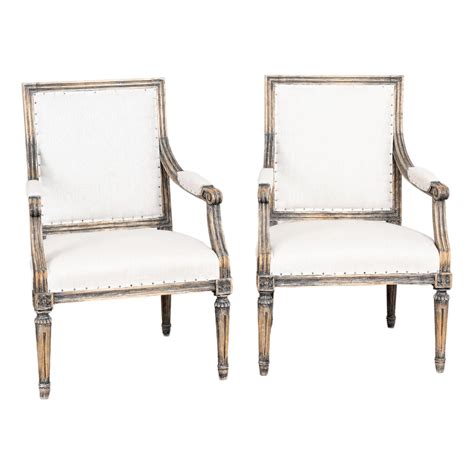 Pair 19th Century Swedish Gustavian Black Painted Armchairs | Chairish