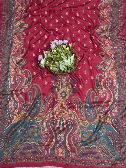 Pashmina Peacock Blue With Red Suit Fabric / Winter Suits – Studio CKC