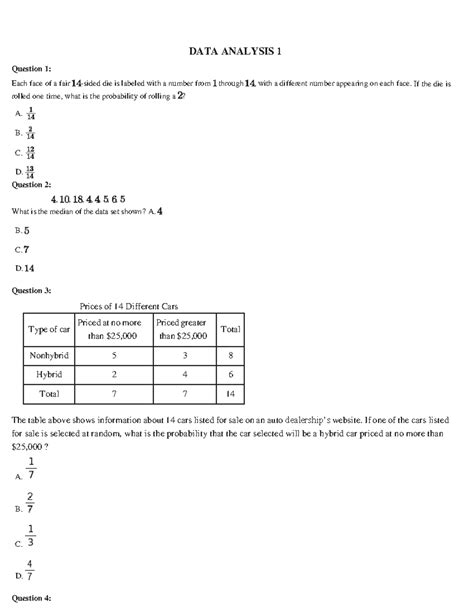 Data Analysis 1 - Probability and Statistics Questions - Studocu