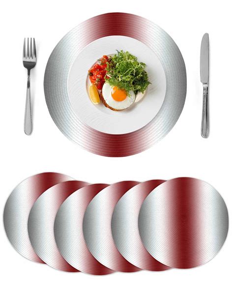Red Grey White Round Placemats Set of 6 for Dinning Tables,Heat-proof ...