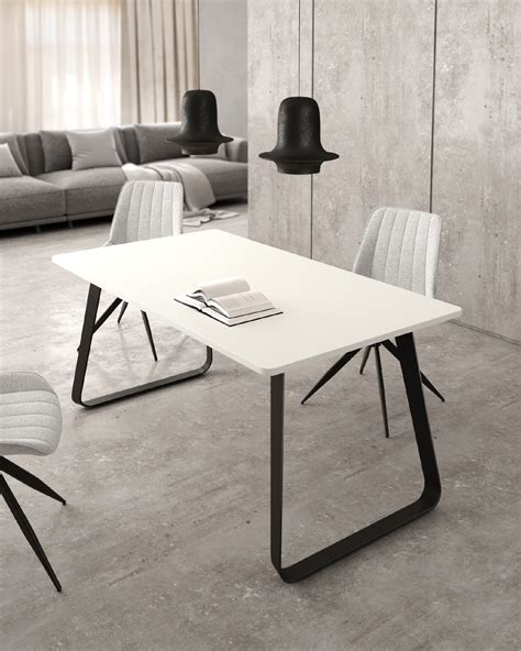 Table Como with white melamine soul top and black metal legs 180 x 90 cm