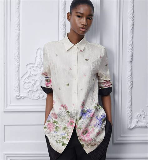 Blouse White Silk Twill with Multicolor Dior Hortensia Garden Motif ...