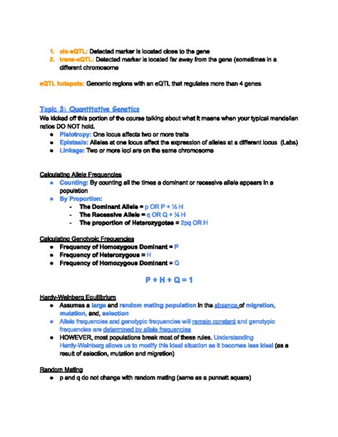 Genetics Notes: eQTL Hotspots & Quantitative Genetics Concepts - Studocu