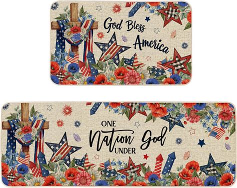 Amazon.com: Moutina One Nation Under God 4th of July Kitchen Rugs Set ...