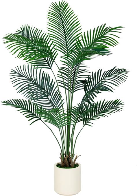 6FT Areca Palm Artificial Tree with White Planter Pot, Faux Floor Plant ...