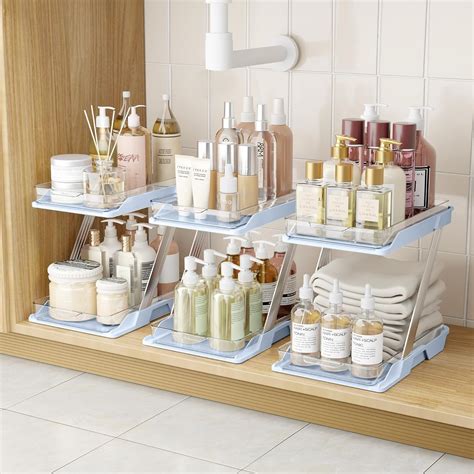 3 Pack Bathroom Organizers and Storage - Multi-Purpose,2-Tier Clear ...