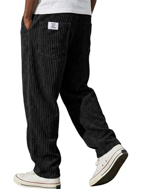 Men's Corduroy Drawstring Elastic Waist Loose Straight Leg Casual Daily ...