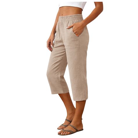 Capris Pants for Women Summer Casual Loose Drawstring Elastic High ...