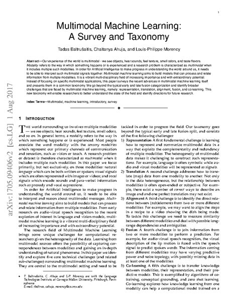 FAA6 - Multimodal Machine Learning: Survey and Taxonomy Overview - Studocu