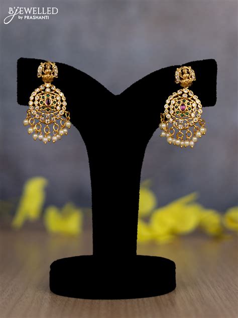 Pearl triple layer haram lakshmi design with kemp & cz stones and pear ...