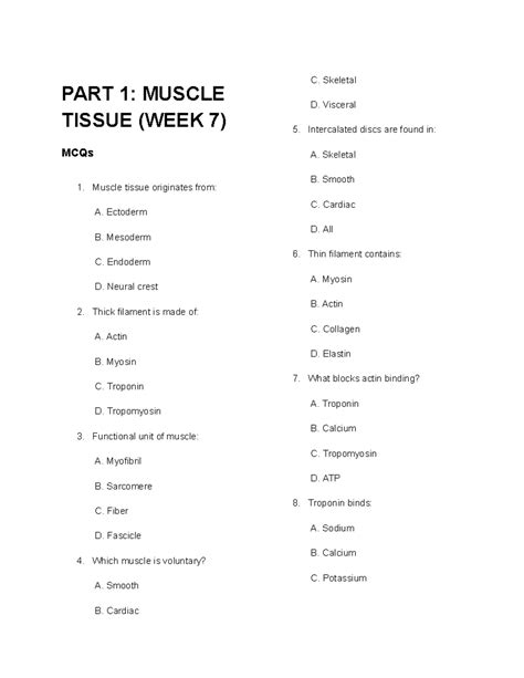 Histo 101: Muscle Tissue & Integumentary System MCQs (Weeks 7-10) - Studocu