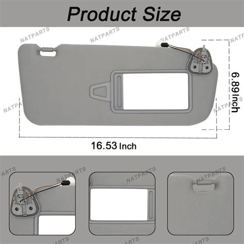 Pair Gray Side Sun Visor w/Light for Hyundai Santa Fe 2006-2009 ...