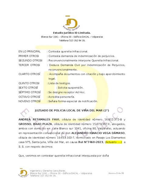 Querella Infraccional y Demanda Civil - Causa Rol (Actuario) - Studocu