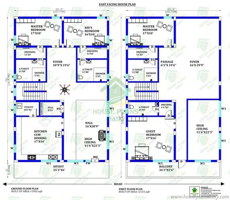 West Facing 4BHK Duplex House Plan | 2800 Sqft Two Story Design with ...