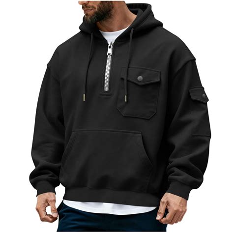 Cargo Hoodies for Men Quarter Zip Sweatshirts Tactical Long Sleeve ...