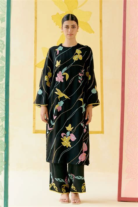 I am Design - Bougainvillea Black Kurta Set - Elahe