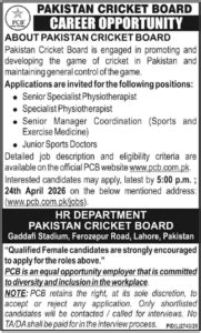 Pakistan Cricket Board PCB New Jobs 2026 - Apply Online For Senior ...