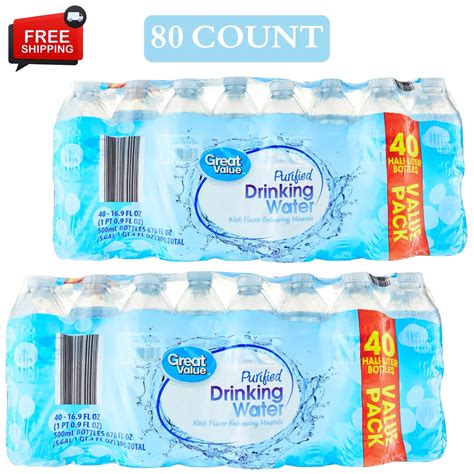 Great Value Purified Drinking Water 16.9 fl oz, 40 Count (2 Pack)