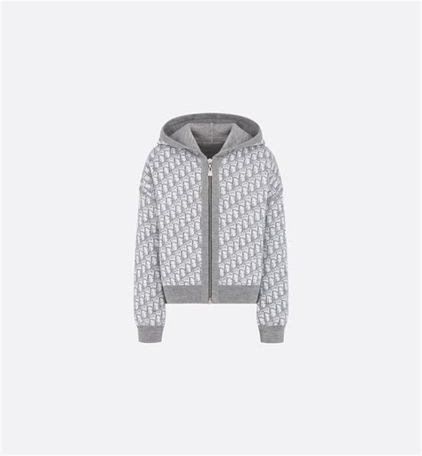 Kids' Reversible Zipped Cardigan with Hood Gray Wool Knit and Dior Oblique Jacquard | DIOR