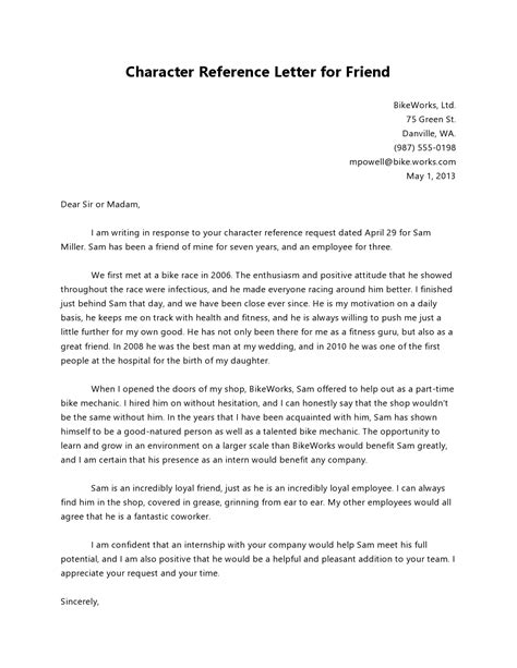 Character Reference Letter For Employee Sample - Free Printable Download