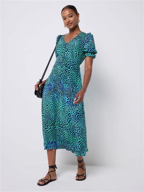 Buy SCAMP & DUDE Green Wild Cheetah Flute Sleeve Midi Tea Dress from ...