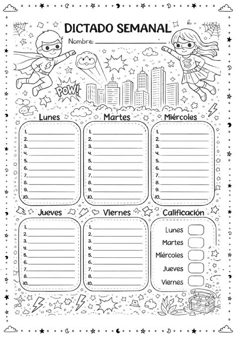 Bonitas plantillas de dictados de palabras semanales - Orientacion Andujar