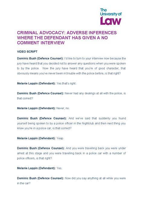 CRIM 101: Adverse Inferences from No Comment Interviews - Transcript ...