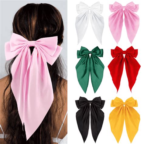 6 count Large Bows Hair Clips for Women Girls Long Tail Hair Ribbon ...