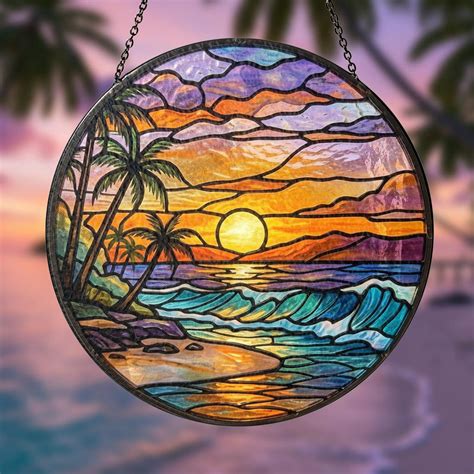 Beach Glass Suncatcher v7, Ocean Wave Window Hanging, Summer Vibes Home ...