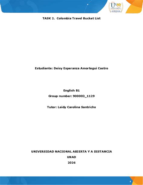 TASK 2: Colombia Travel Bucket List - English B1 - Deisy Amortegui ...