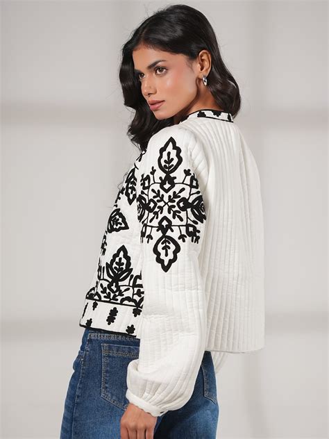 Lori Black And White Padded Embroidered Jacket – Myza