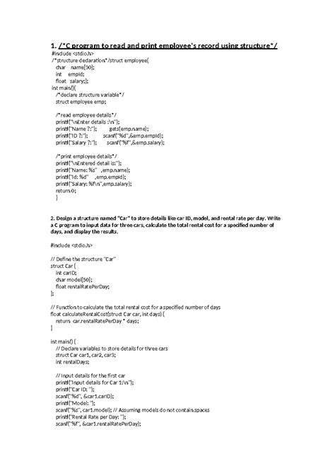 C Program: Employee Records & Car Rental Calculation - Studocu