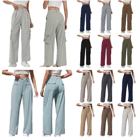 QATAINLAV Womens Corduroy Dress Pants Button Elastic Waist Straight Leg ...