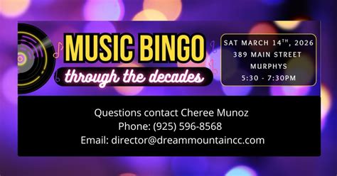 Music Bingo - Dream Mountain Fundraiser, Murphys Native Son's Hall, 14 ...