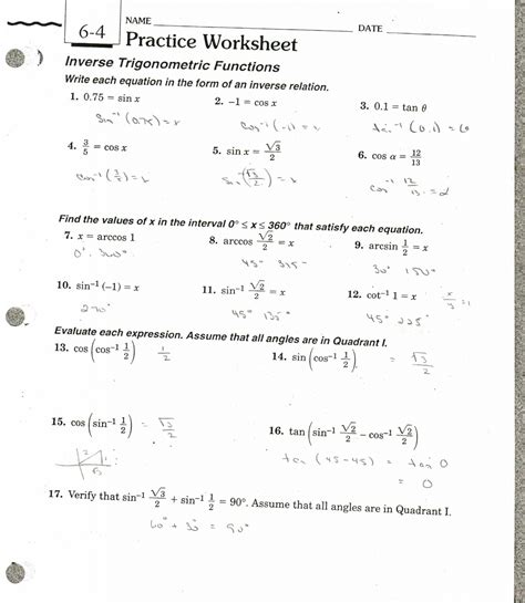 Inverse Trig Worksheets
