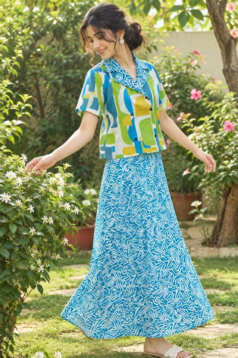 Women’s Handloom Cotton Printed Top Skirt Co-Ord Set – Shivani