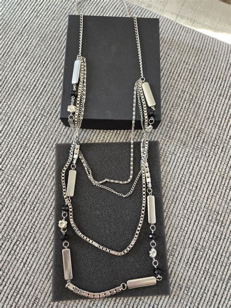 Multi Strand Silver Tone Chain Statement Necklace - Long Chains w Bars ...