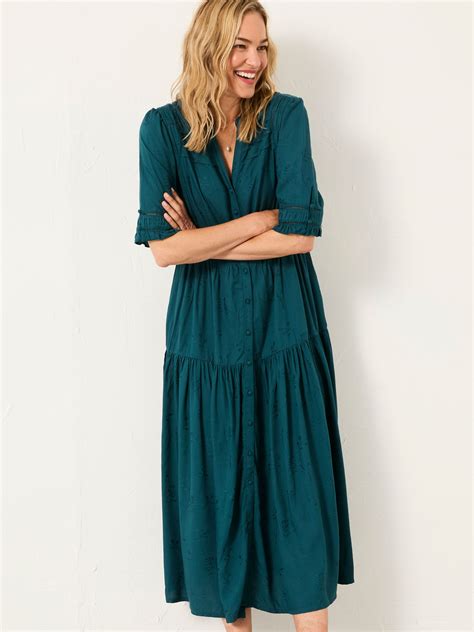 Elsie Dark Teal Regular Embroidered Midi Dress | FatFace USA