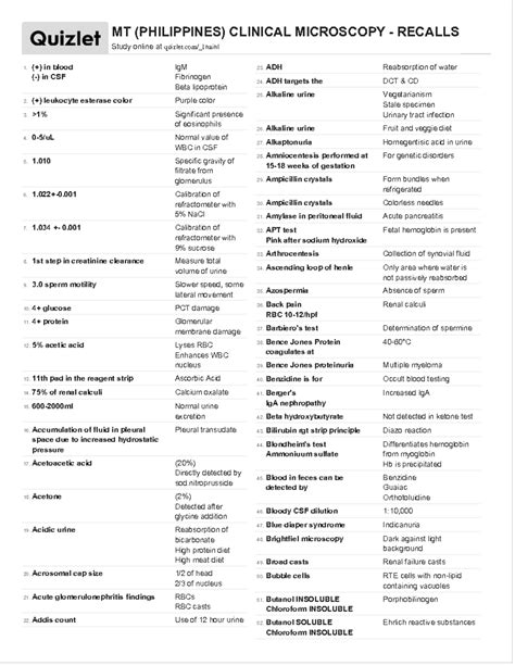 MT (PHILIPPINES) CLINICAL MICROSCOPY QUIZLET Study Guide - Studocu