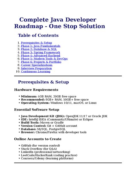 Java Developer Full Roadmap: Comprehensive Learning Guide - Studocu