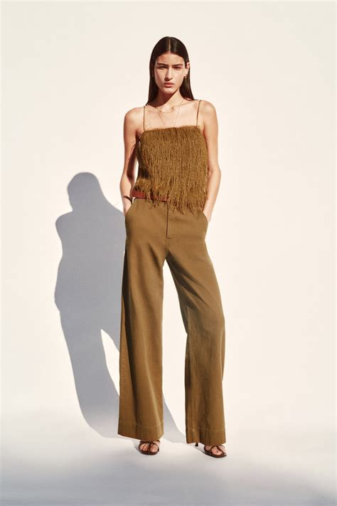 Wide Belted Twill Pants - Dark khaki green - Ladies | H&M US