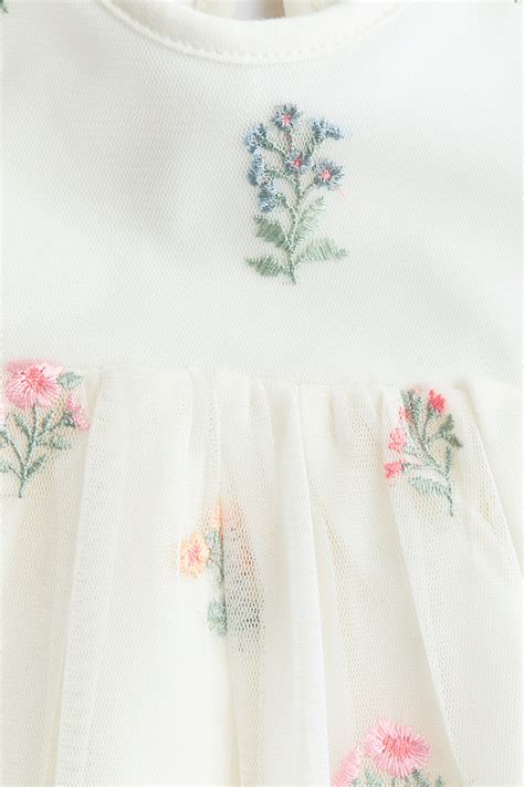 Embroidered tulle bodysuit dress - White/Floral - Kids | H&M IN