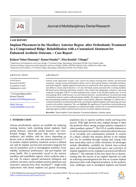 (PDF) Implant Placement in the Maxillary Anterior Region after ...