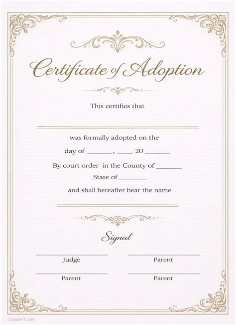 Adoption Certificate Template