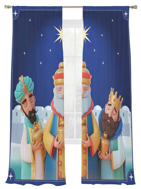 Three Kings' Day Sheer Curtains 2 Panels Set Vintage Abstract Spanish ...