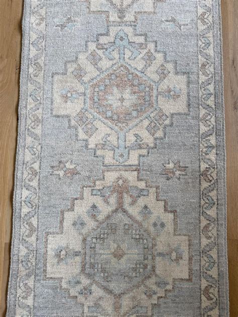 Buy Vintage Oushak Runner Rug, Neutral Beige Turkish Wool Rug, Faded ...