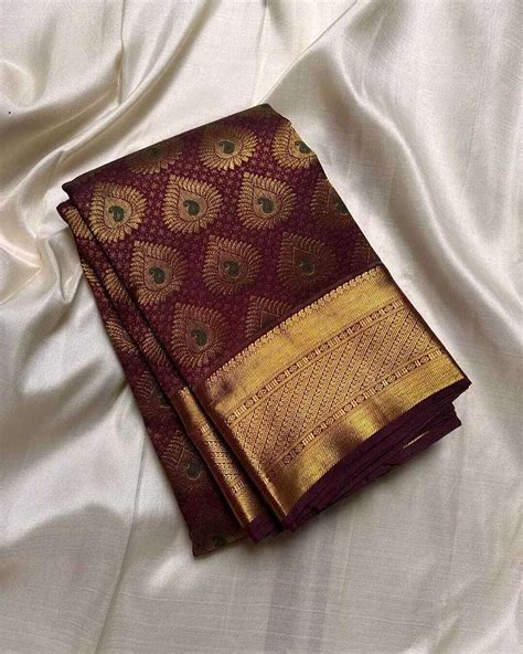 Buy MIRMAN Striped Banarasi Pure Silk Maroon Sarees Online @ Best Price ...